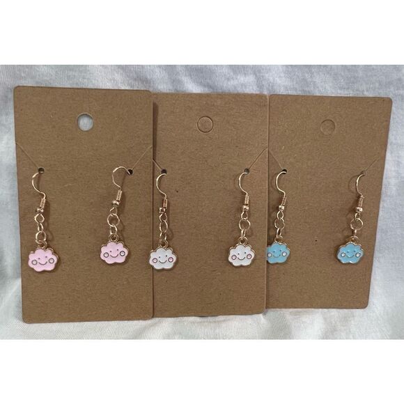 Bundle Of Thee Handmade Smiley Face Cloud Dangly Earrings - Picture 1 of 4
